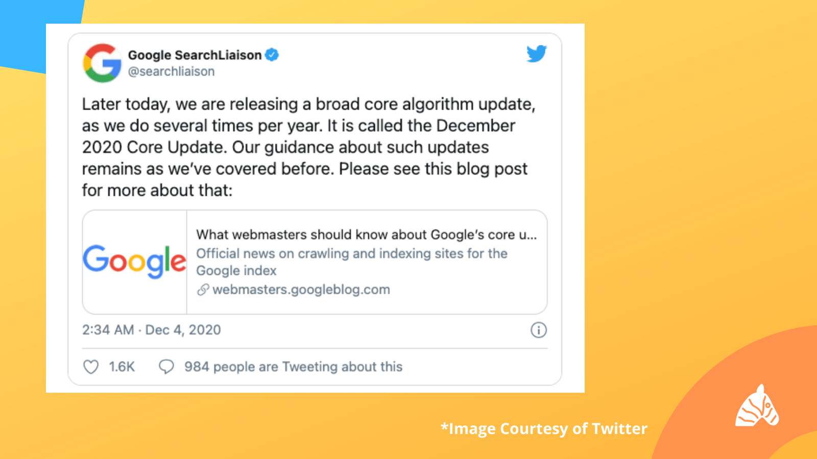 Google Search Liaison Tweet about december 2020 core update