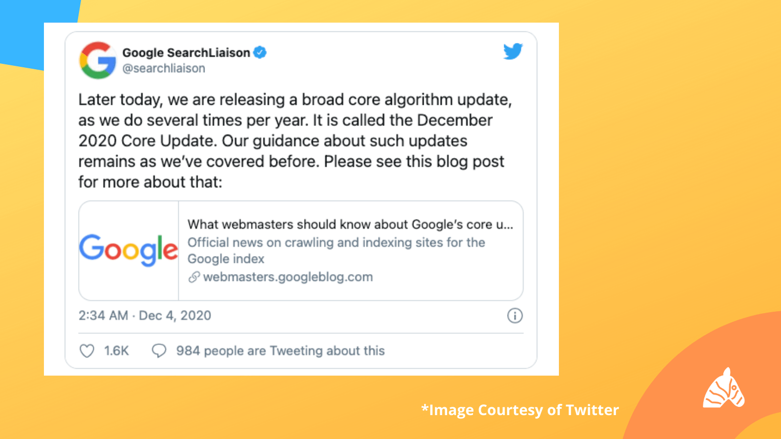 4th dec update search liason tweet Google Search Liaison Tweet about december 2020 core update