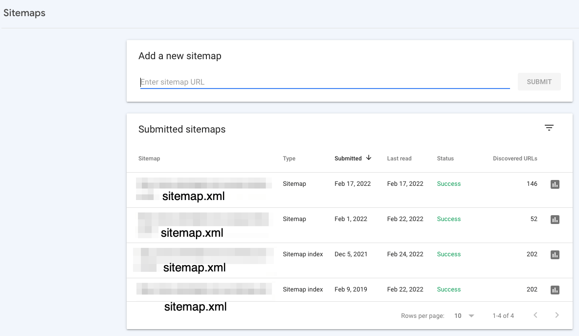 screenshot of Sitemap submission in Google search console