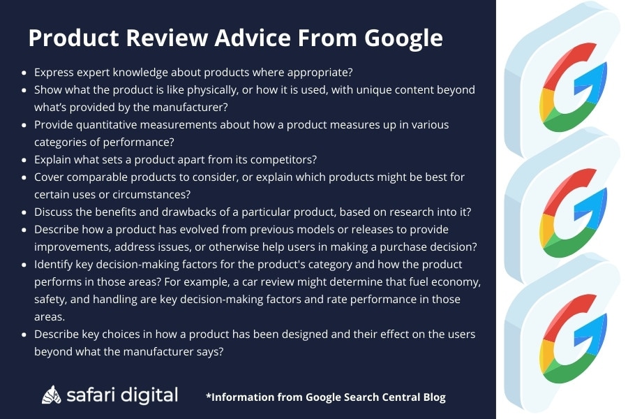 Google's advice for the product reviews update