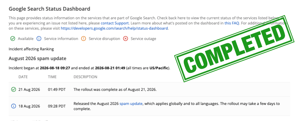 August 2026 Spam Update