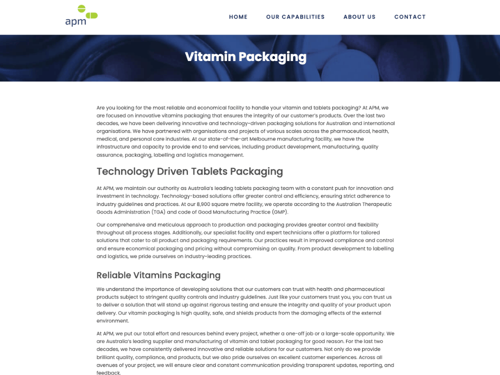 Austpharma SEO Case Study vitamin page