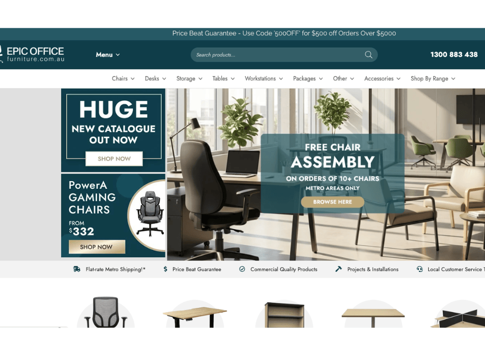 Epic Office Furniture SEO Case Study Home Page Image