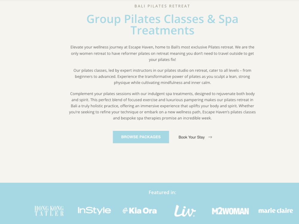 Escape Haven SEO Case Study Pilates Page Image